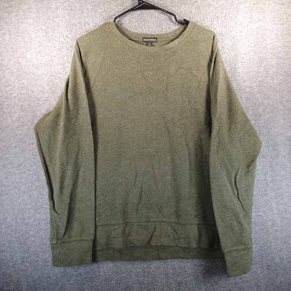 Banana Republic Sweater Men XL Green Olive Pullover Heather Soft Long Sleeve